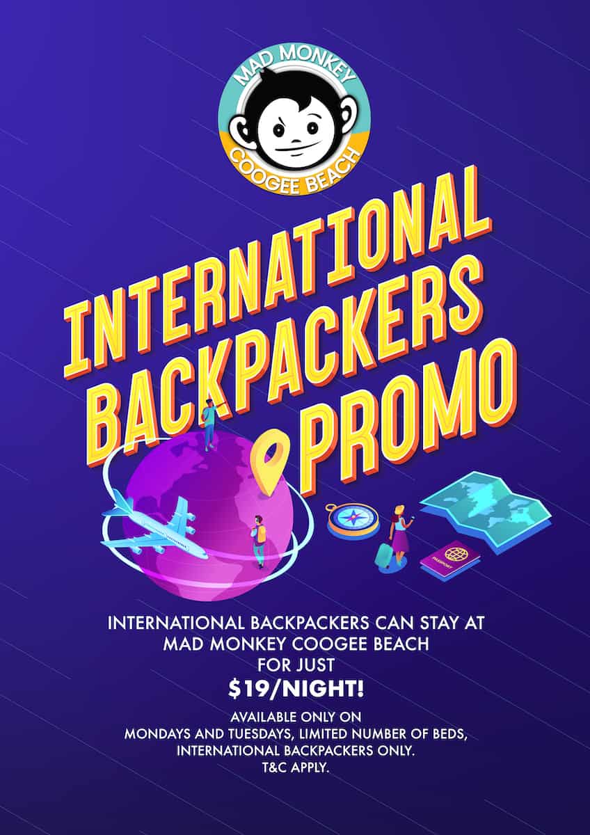 International Backpackers Discount - Winter Promotions and Discounts at Mad Monkey Coogee Beach