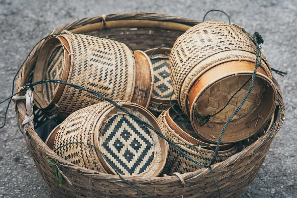 Traditional bamboo baskets in Laos